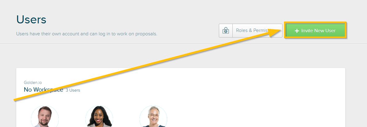 A screenshot of the upper portion of the Users page. An arrow highlights the invite new users button.