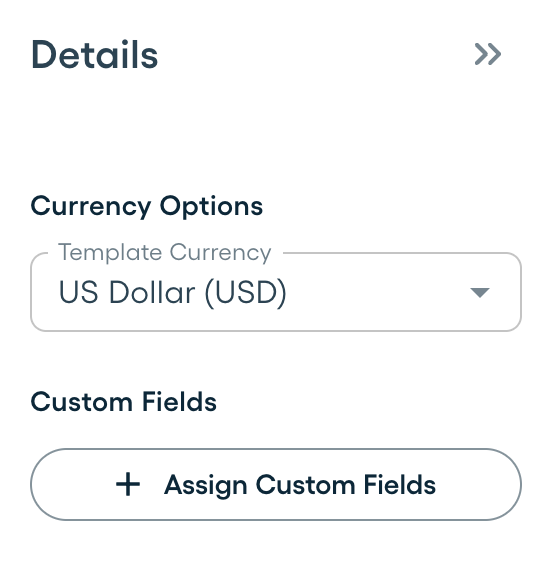 Currency and custom fields panel
