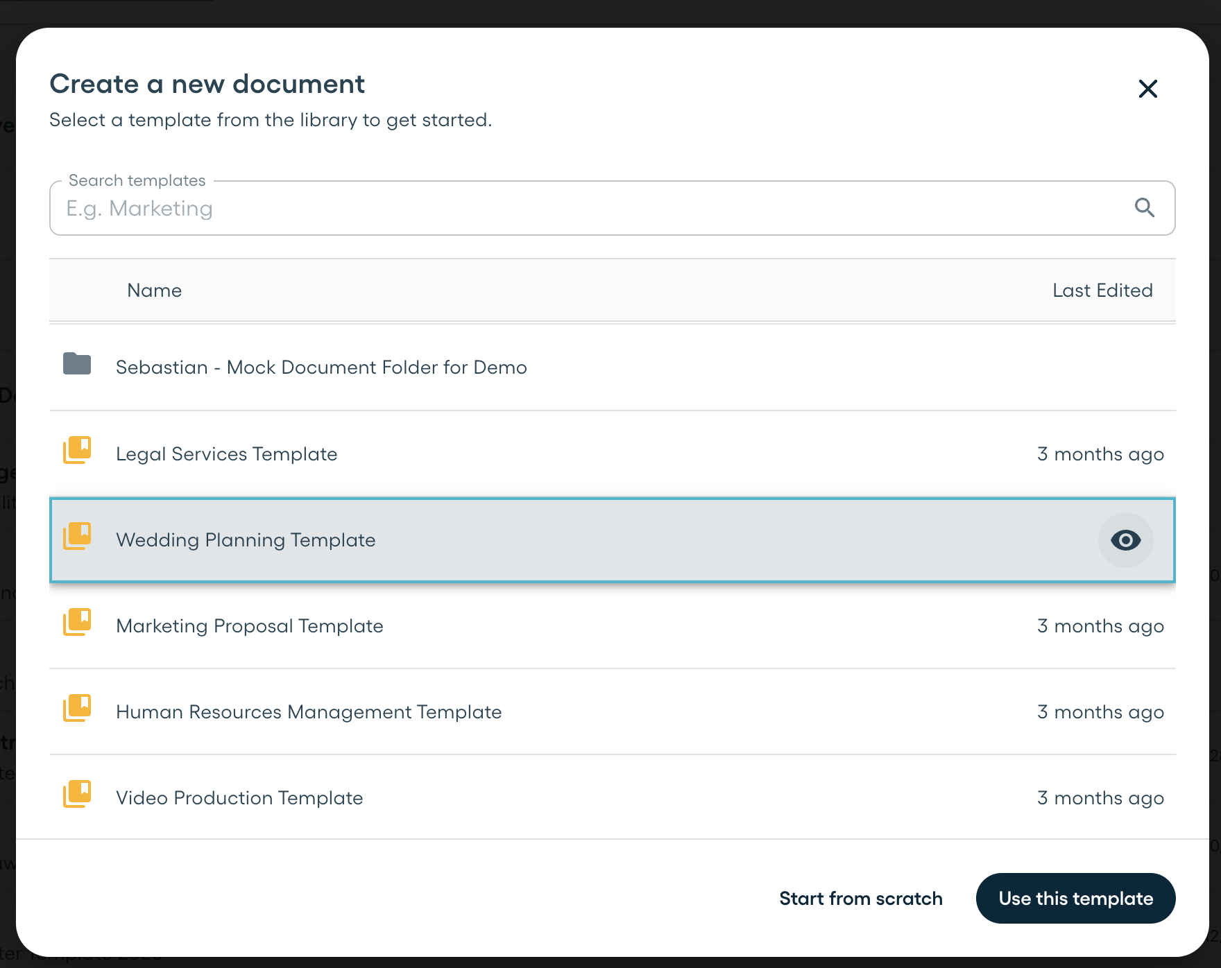 Document creation modal